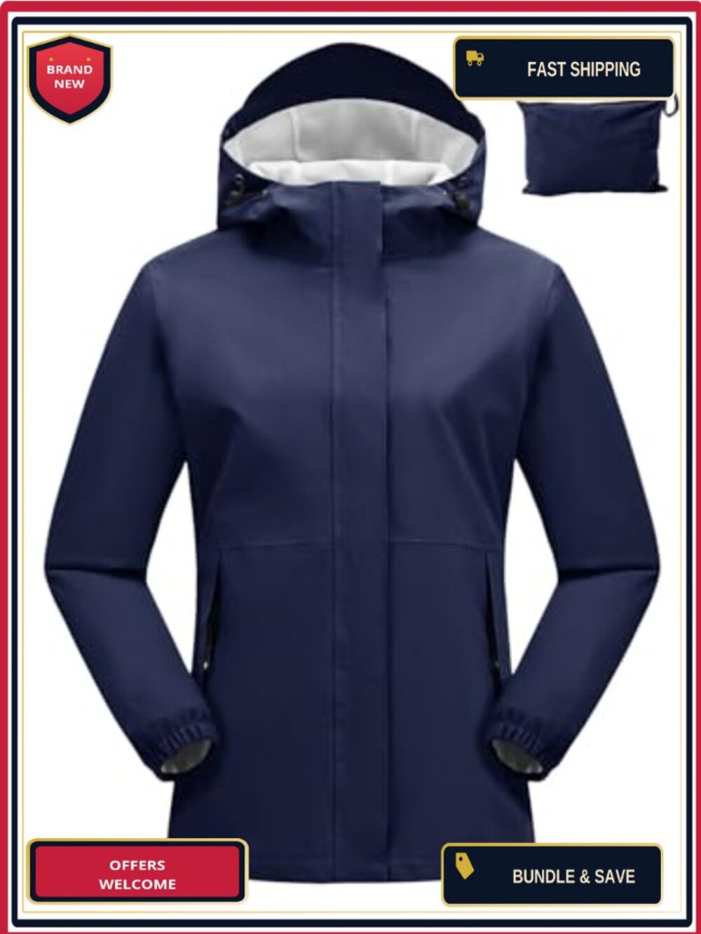 Women's Cycling Rain Jacket Waterproof Lightweight Packable Raincoat with Hood